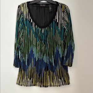 Liz Claiborne Blue Green Pleated 3/4 Sleeve Sheer Blouse size large